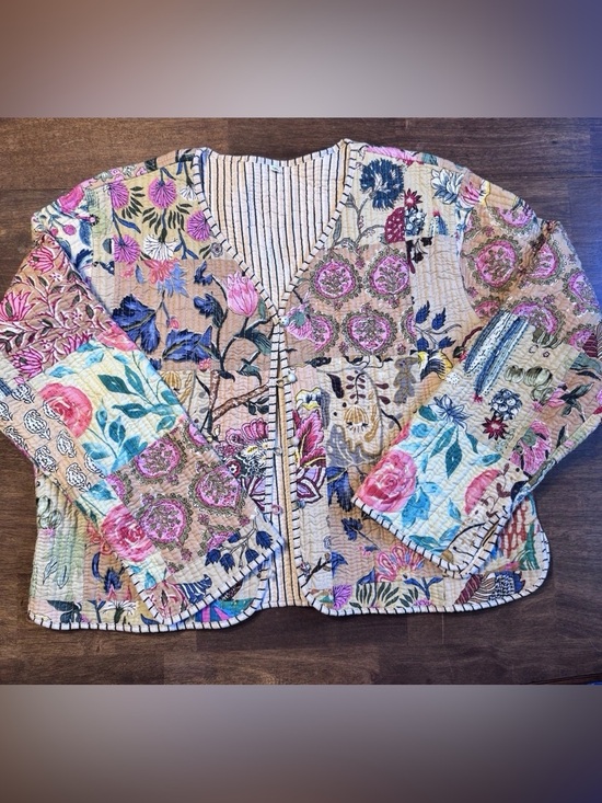 Jackets & Blazers - QuiltedQuilted Patchwork Floral Cardigan Jacket Women’s XXL Button Front Boho